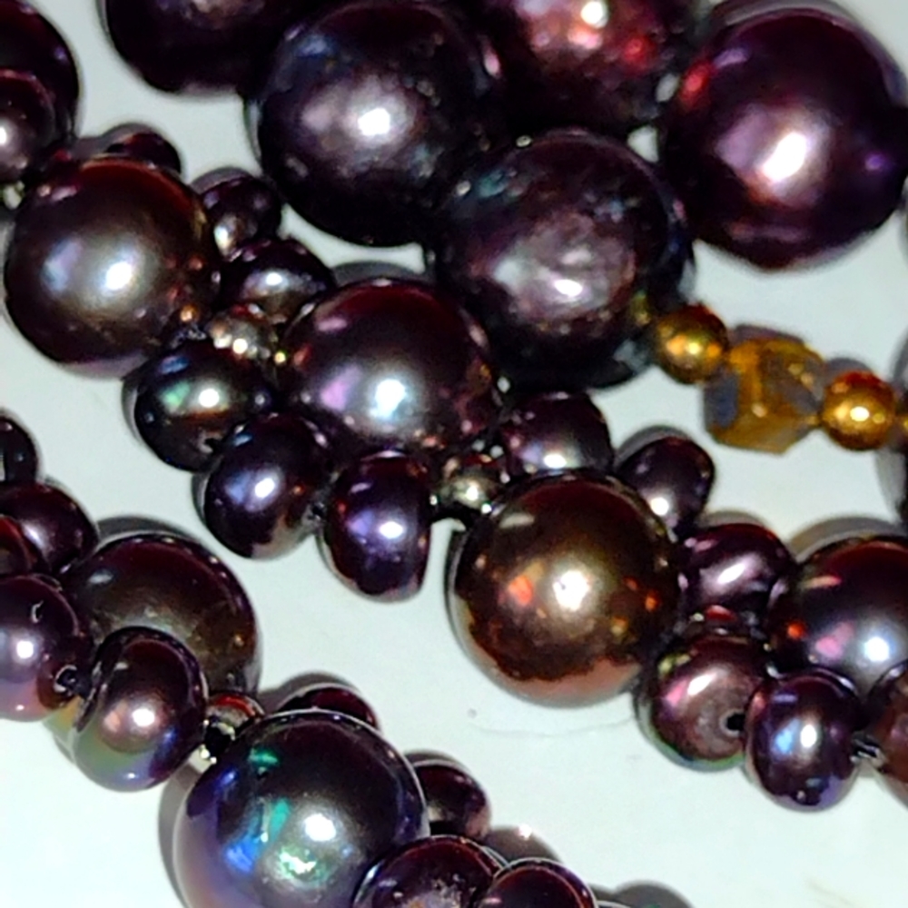 Peacock Tahitian Gorgeous Irregular Pearl Choker & - Picture 2 of 10